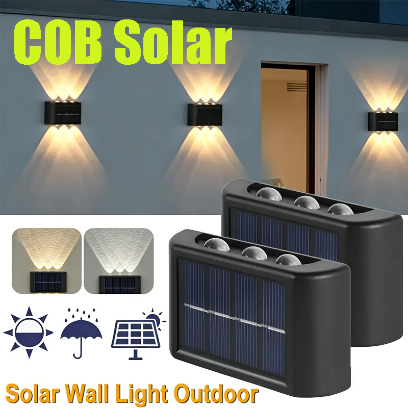 Solar Garden Light - COB 태양광 벽등, 방수 야외 조명,