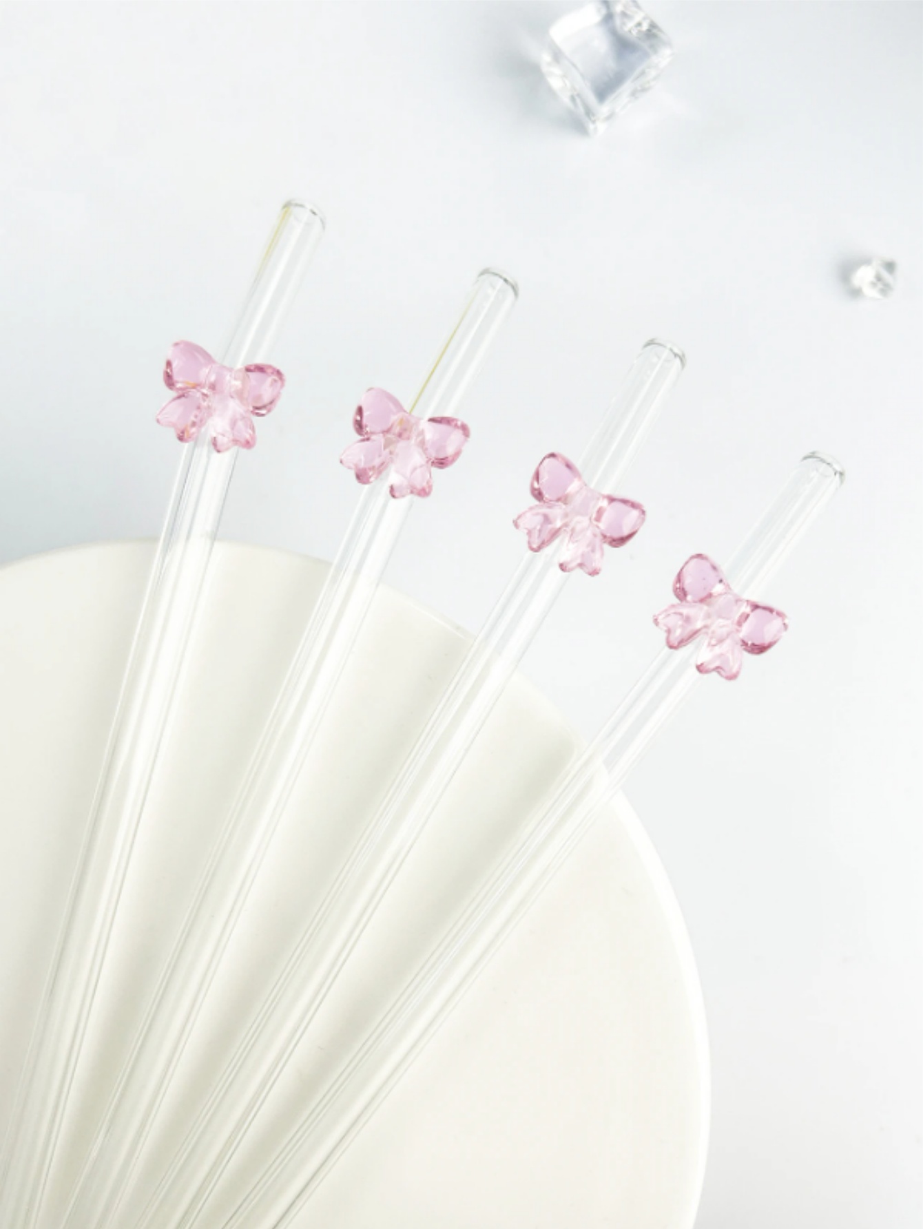 Reusable Straw - 1/6PCS 귀여운 만화 핑크 리본 유리