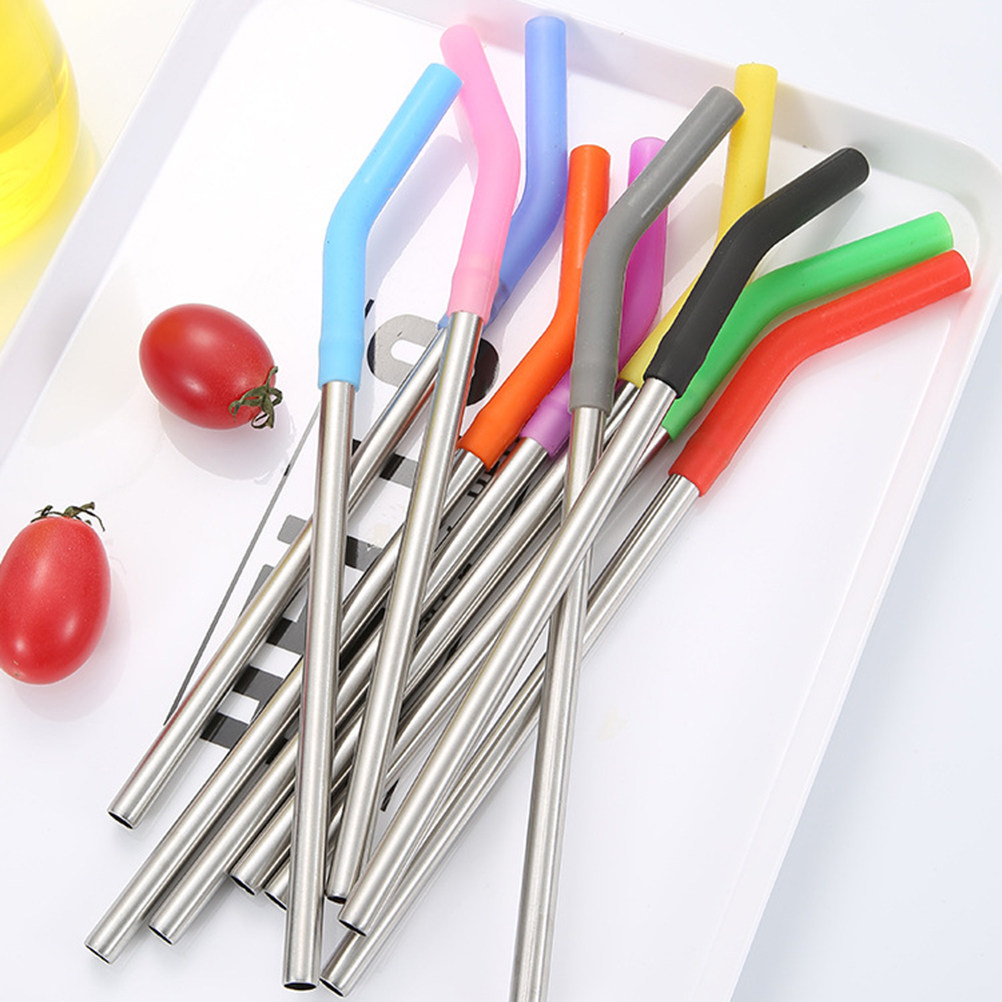 Reusable Straw - 12개입 스테인리스 스틸 빨대 세트, 실리콘