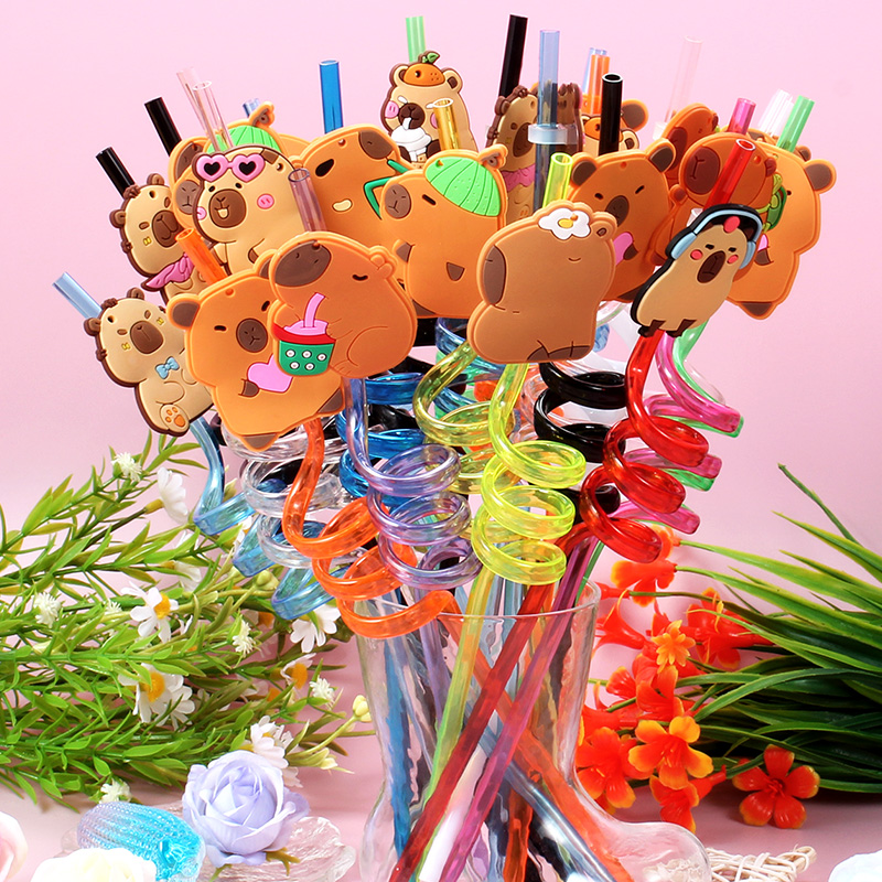 Reusable Straw - 12pcs 만화 Capybara 재사용 가능한 나선형