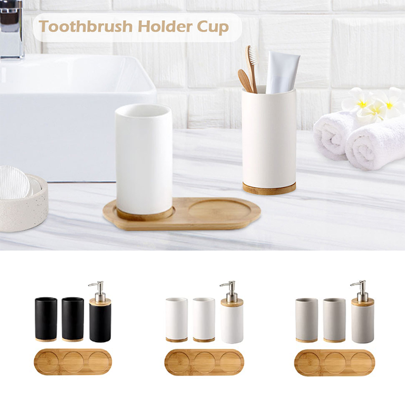 Bamboo Toothbrush - 세라믹 욕실 세트 고급 CeramicCup 비누