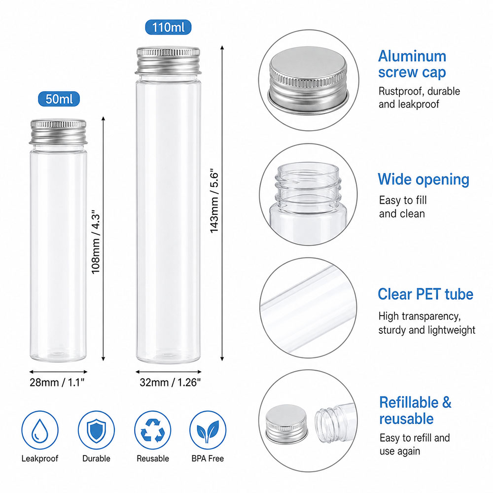 20pcs 50ml/100ml 투명 플랫 튜브 알루미늄 - Reusable Bottle 리뷰 및 가격