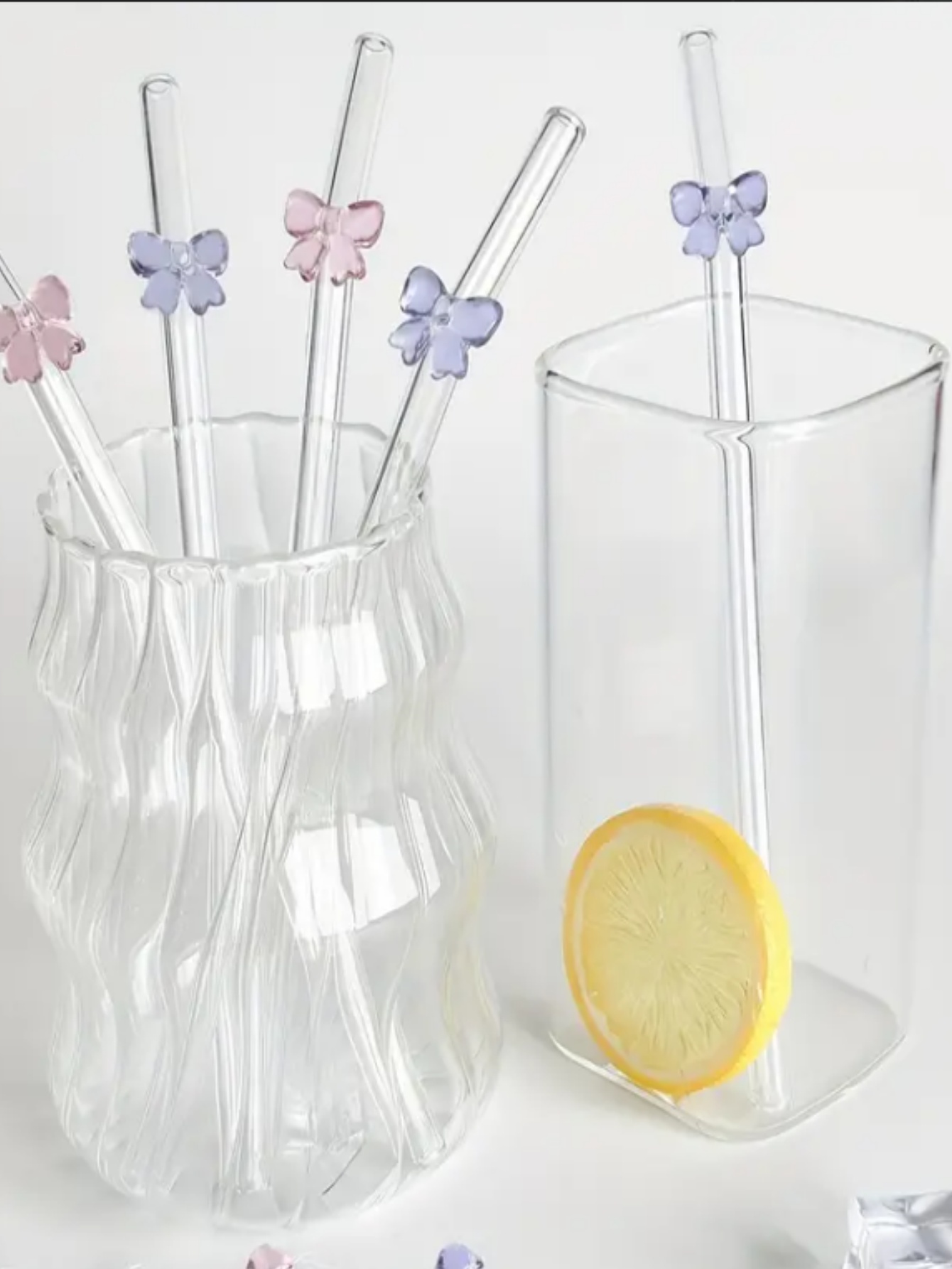 2/6PCS 우아한 나비 모양의 유리 빨대 및 버블티, - Reusable Straw 리뷰 및 가격