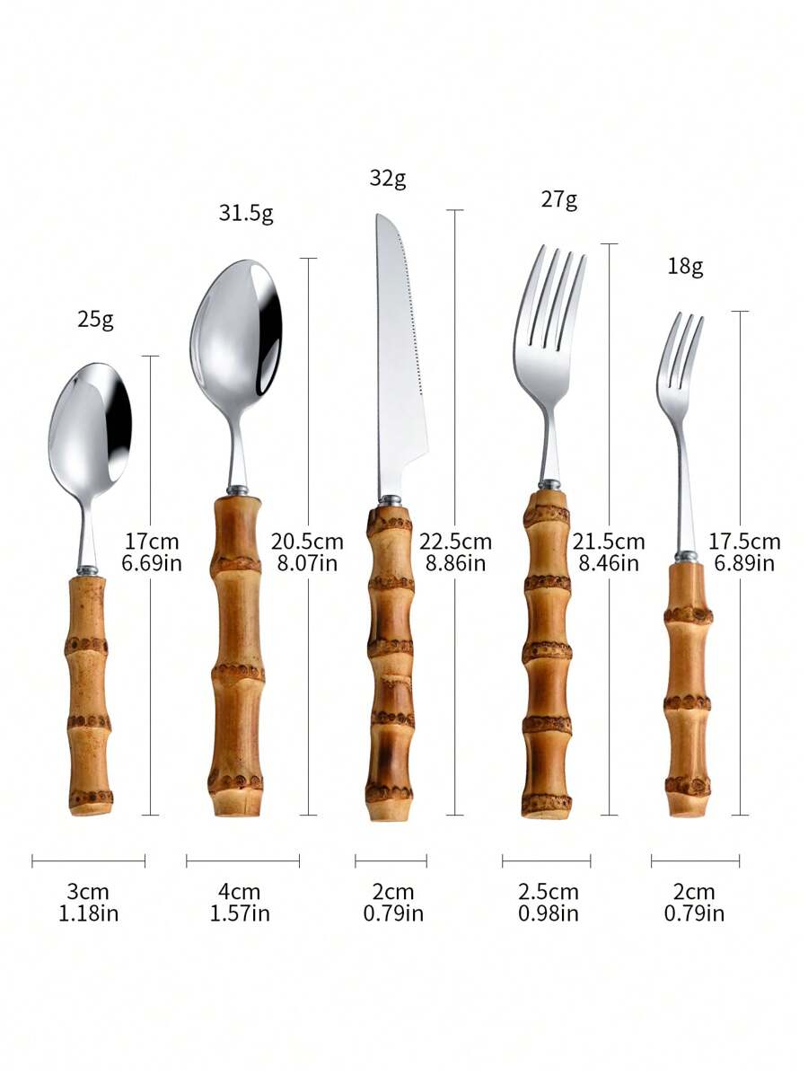 대나무 손잡이가 있는 30피스 스테인리스 스틸 수저 세 - Bamboo Cutlery 리뷰 및 가격