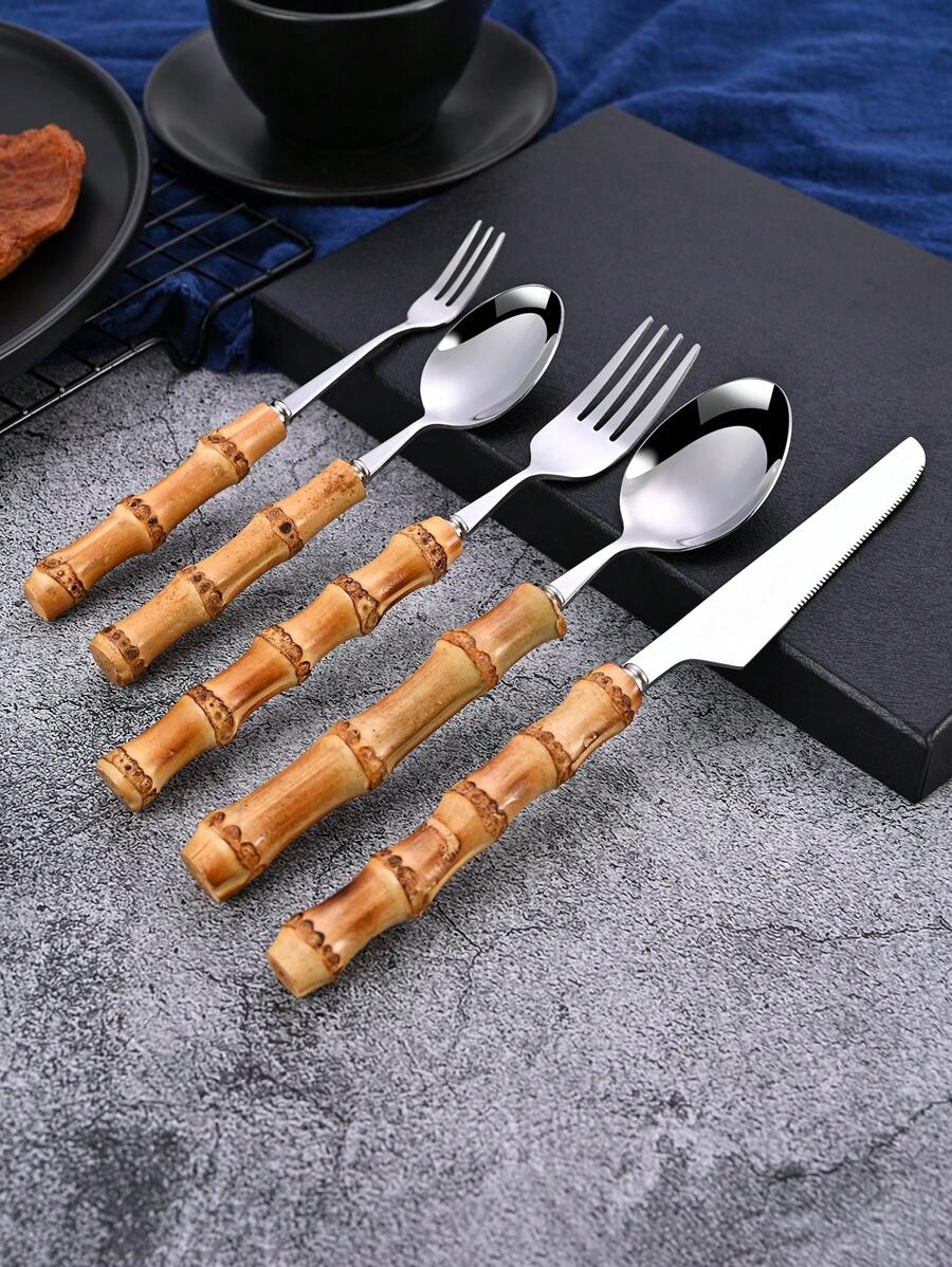 대나무 손잡이가 있는 30피스 스테인리스 스틸 수저 세 - Bamboo Cutlery 리뷰 및 가격