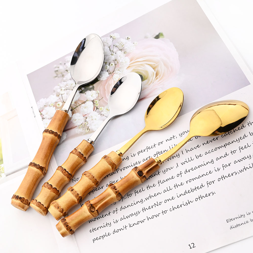 골드 천연 대나무 손잡이 304 식기 세트, 스테인리스 - Bamboo Cutlery 리뷰 및 가격