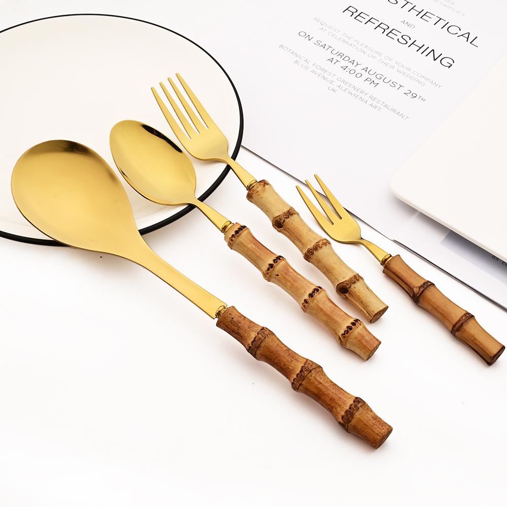 골드 천연 대나무 손잡이 304 식기 세트, 스테인리스 - Bamboo Cutlery 리뷰 및 가격