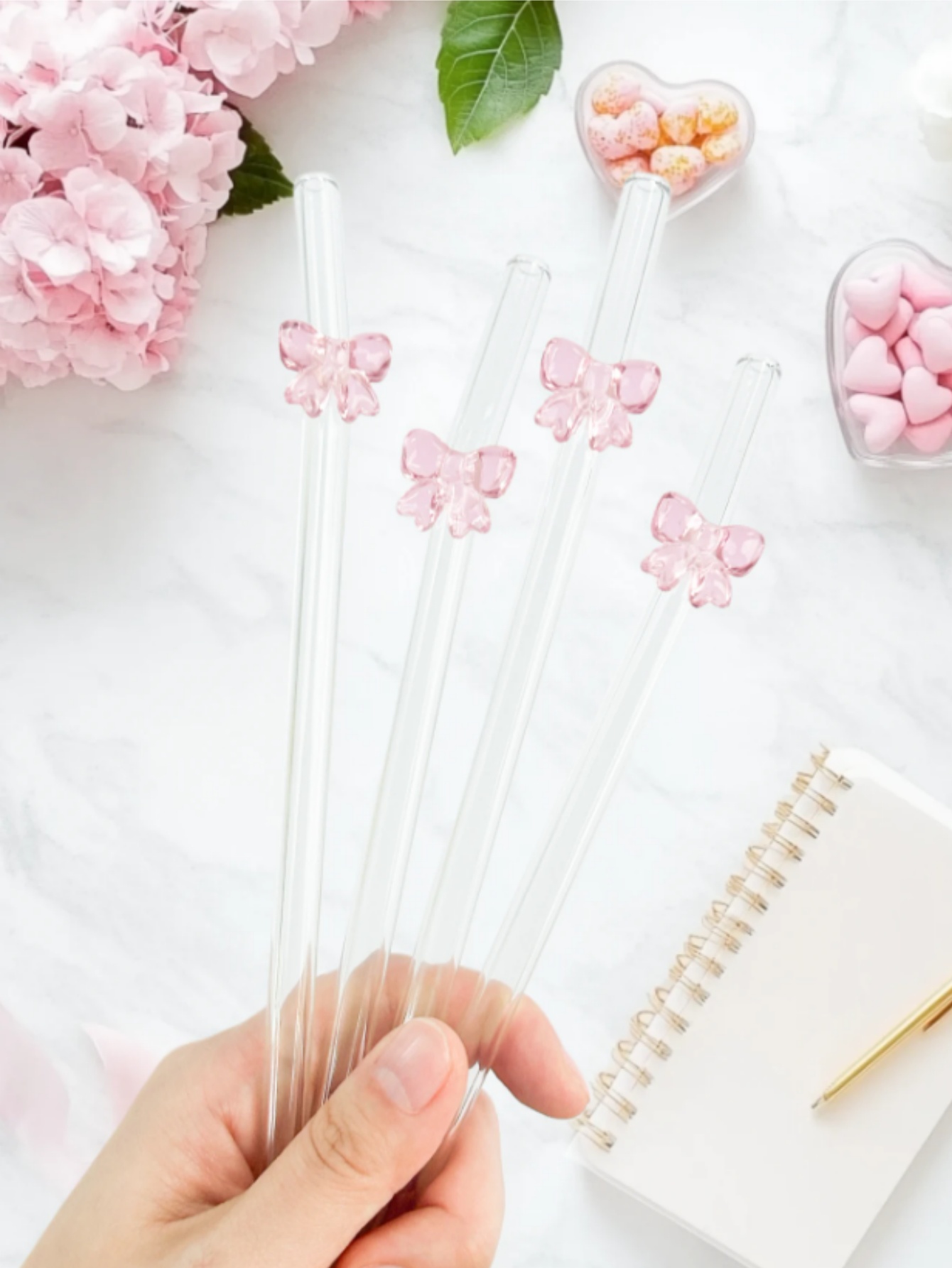 1/6PCS 귀여운 만화 핑크 리본 유리 빨대, 구부릴 - Reusable Straw 리뷰 및 가격