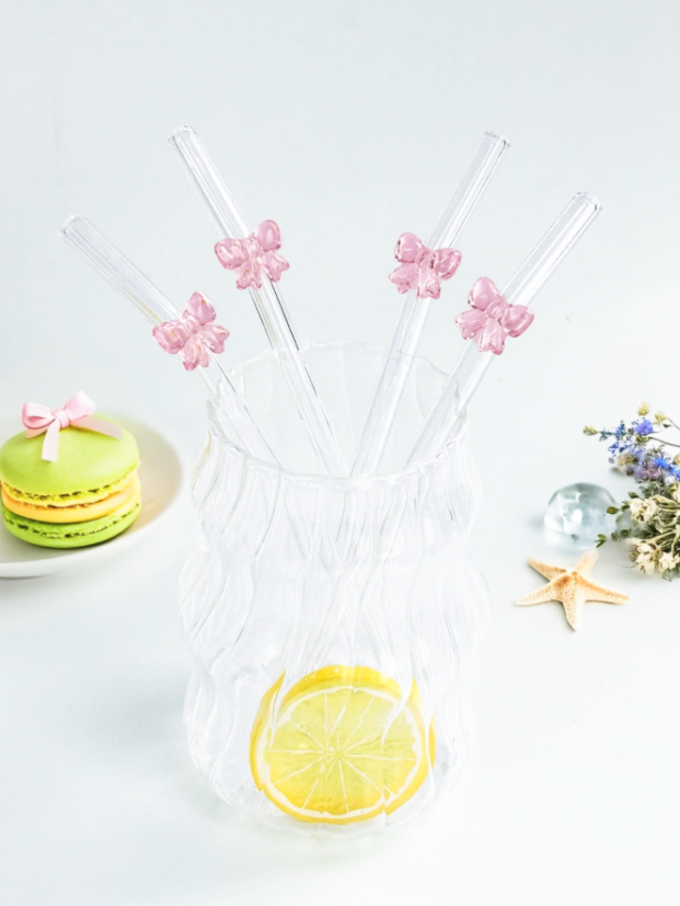 1/6PCS 귀여운 만화 핑크 리본 유리 빨대, 구부릴 - Reusable Straw 리뷰 및 가격