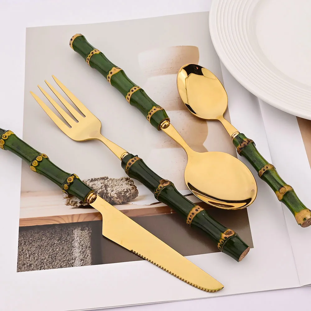 4Pcs 천연 대나무 손잡이 식기 세트 녹색 손잡이 스 - Bamboo Cutlery 리뷰 및 가격