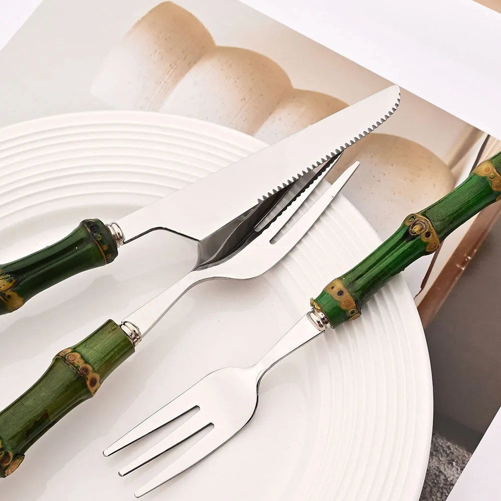 4Pcs 천연 대나무 손잡이 식기 세트 녹색 손잡이 스 - Bamboo Cutlery 리뷰 및 가격
