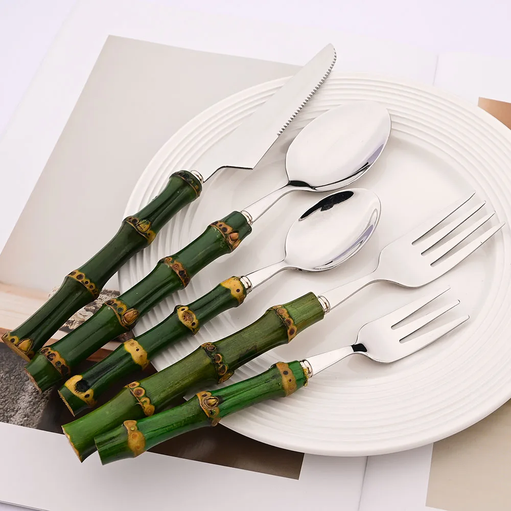 4Pcs 천연 대나무 손잡이 식기 세트 녹색 손잡이 스 - Bamboo Cutlery 리뷰 및 가격