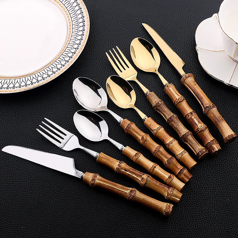 24Pcs 스테인레스 스틸 Flatware 천연 대나무 - Bamboo Cutlery 리뷰 및 가격