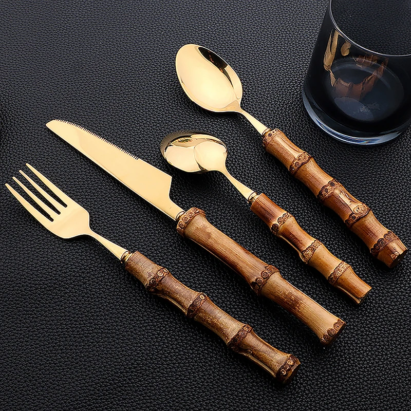 24Pcs 스테인레스 스틸 Flatware 천연 대나무 - Bamboo Cutlery 리뷰 및 가격