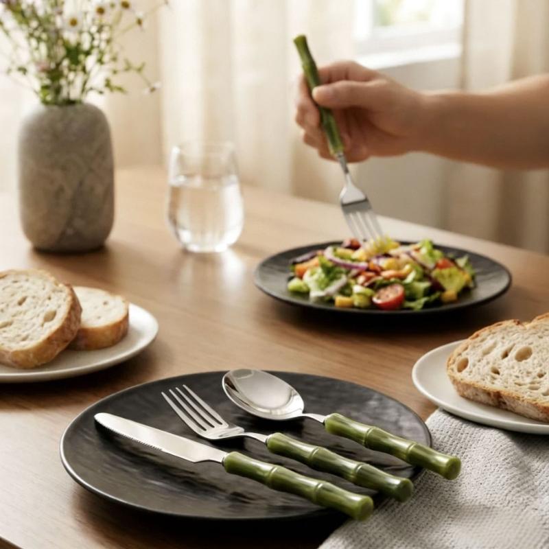 대나무 손잡이 아크릴 304 스테인리스 스틸 식기류 나 - Bamboo Cutlery 리뷰 및 가격