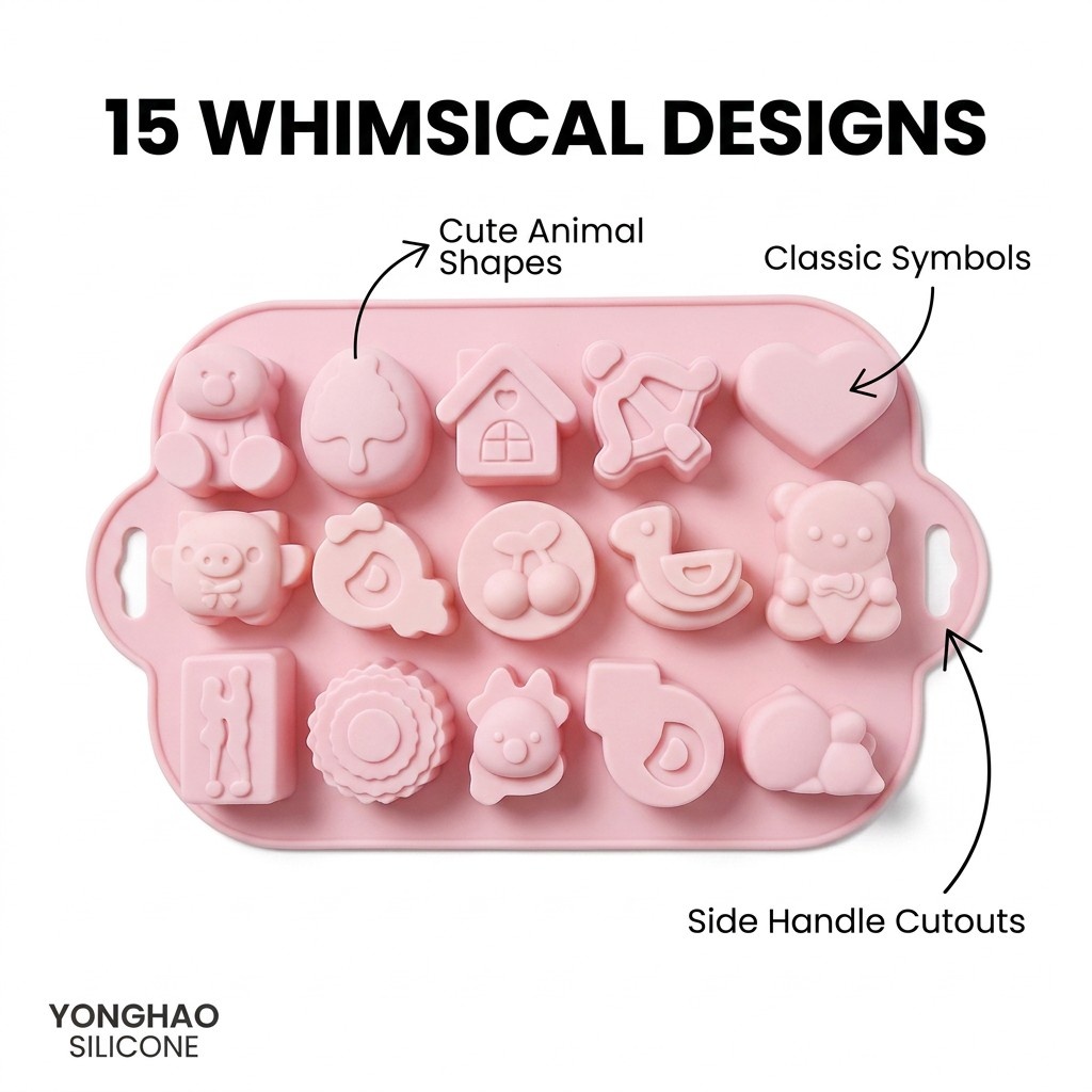 15구 혼합 만화 실리콘 몰드 곰, 하트, 오리, 체리 - Eco Soap 리뷰 및 가격